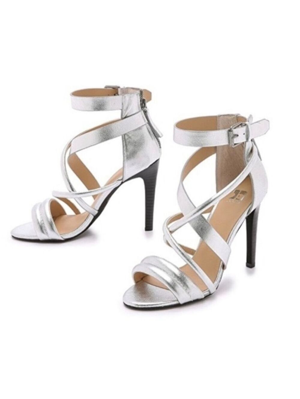 Joe's Jeans Robbie Metallic Leather Strappy Heels, Size 7M
